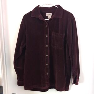 L.L. Bean Women's Courduroy Button Down Shirt Burgundy Size Large